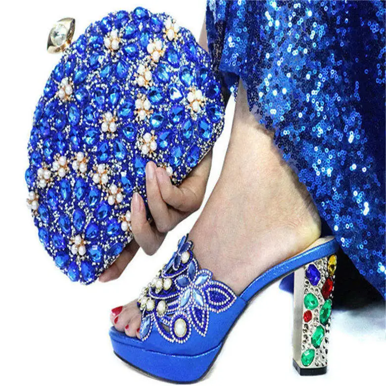 Royal Blue Capputine/Лидер продаж; простые босоножки на высоком каблуке в африканском стиле и сумочка в комплекте; женские вечерние туфли и сумочка в итальянском стиле; 5 цветов - Цвет: Royal Blue