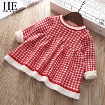 

HE Hello Enjoy Girl Dress 2019 Autumn Winter Cotton Plaid Dresses Elegant kids Clothes For girls Infantil Clothing Cute Kidswear