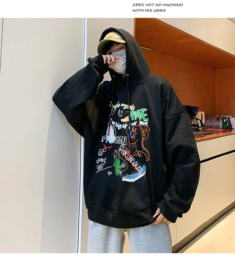 CnHnOH Streetwear Hoodies Men's Hooded Japanese Vintage Tops Autumn Japanese All-Match Loose Long Sleeve Jacket SK-Y603