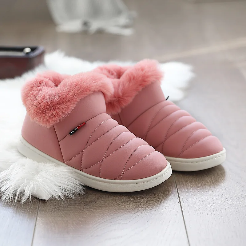 Suihyung/женские тапочки; зимние теплые домашние тапочки с искусственным мехом; женская обувь без каблуков; мужские домашние тапочки; мягкие пушистые шлепанцы на платформе; хлопковая обувь - Цвет: Dark Pink