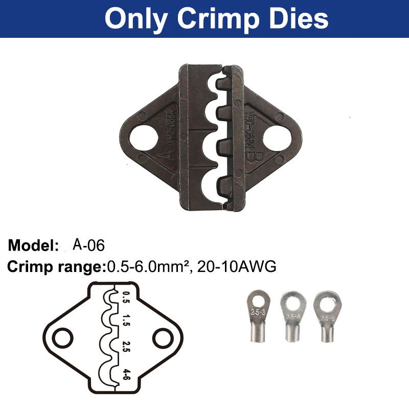 Обжимной инструмент трещотки проволочная обжимка инструмент и сменные штампы для термоусадочных разъемов не изолированный наконечник Терминалы - Цвет: A-06