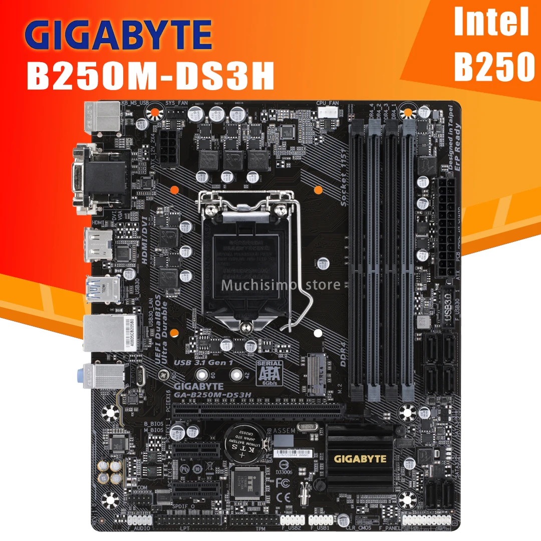 new pc motherboard Gigabyte B250M-DS3H Motherboard LGA 1151 Support 6th/7th-Gen i7 i5 i3 DDR4 64GB M.2 SSD Desktop Intel B250 Placa-Mãe 1151 pc motherboard cheap