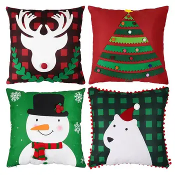 

4PCS Christmas Decorations Pillow Cover Cute Snow Man Christmas Tree Pillow Case Cushion Cover Home Decor