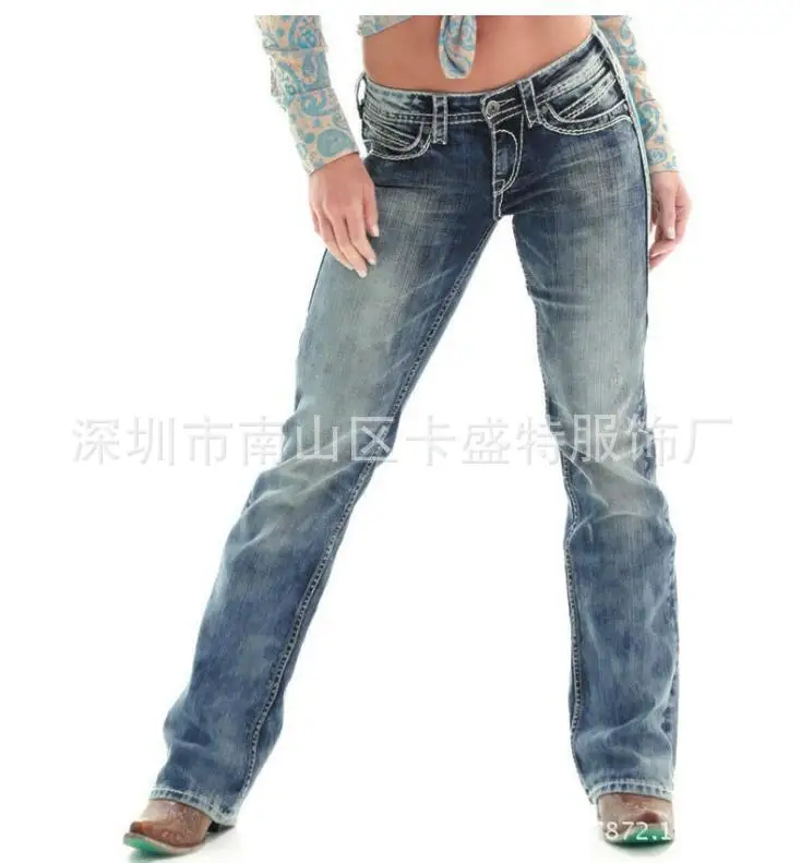 2017 новые стильные женские ковбойские брюки Европейская мода облегающие потертые