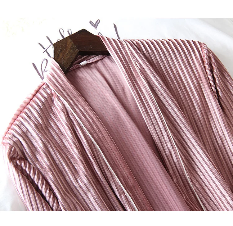 Женская Роскошная бархатная Пижама, пижамный комплект осень-зима, модная полосатая Пижама Caimi, штаны, халаты, 3 предмета, ночная рубашка, домашняя одежда, пижамы