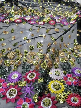 

High Quality French Mesh Lace Fabric Multicolor Sequin Embroidery African Lace Columbia Lace Evening Dress Wedding Dress Fabric