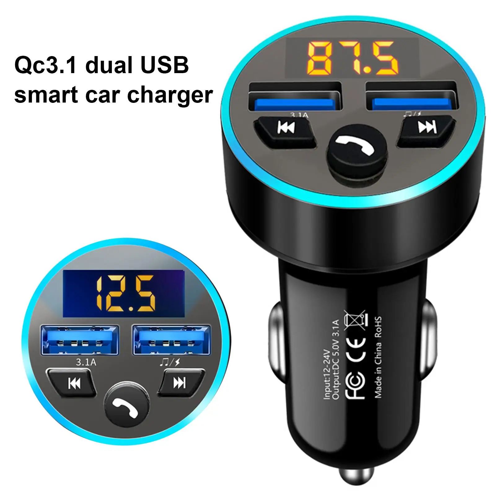 5V 3.1A Dual USB MP3 Player QC3.1 Fast Charging Car Charger For Phone FM transmitter Kit in car | Автомобили и мотоциклы