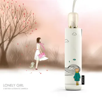 

OLYCAT Fully Automatic Triple-folding Printed with Long Hair Girl Fashion Patterns Wind and Uv Protection Umbrella