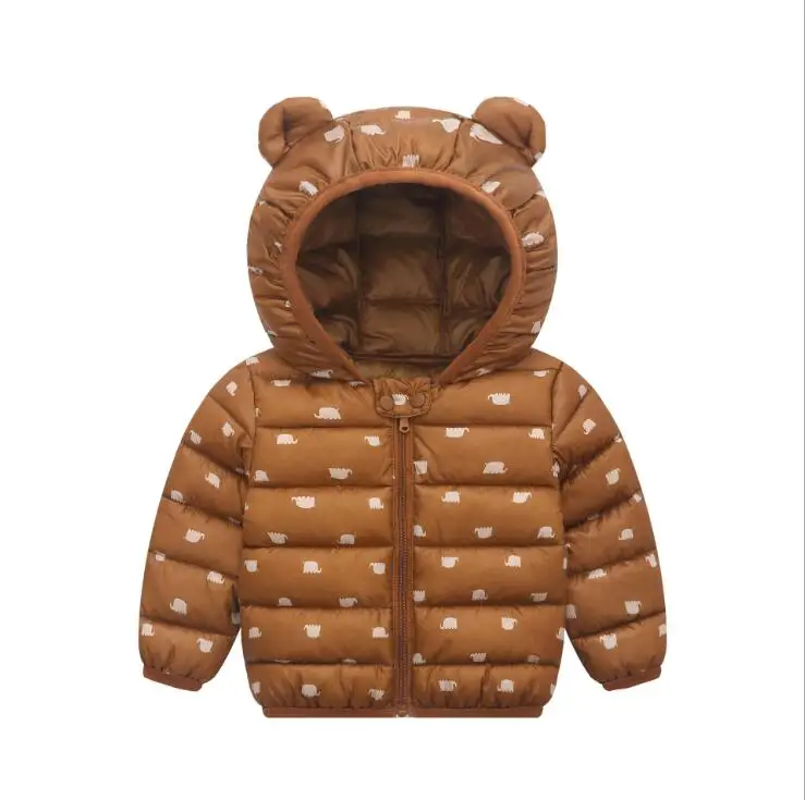 Новое рождественское зимнее пальто для малышей пуховое хлопковое пальто, куртка детская одежда пуховик с капюшоном для маленьких мальчиков и девочек - Цвет: elephant brown