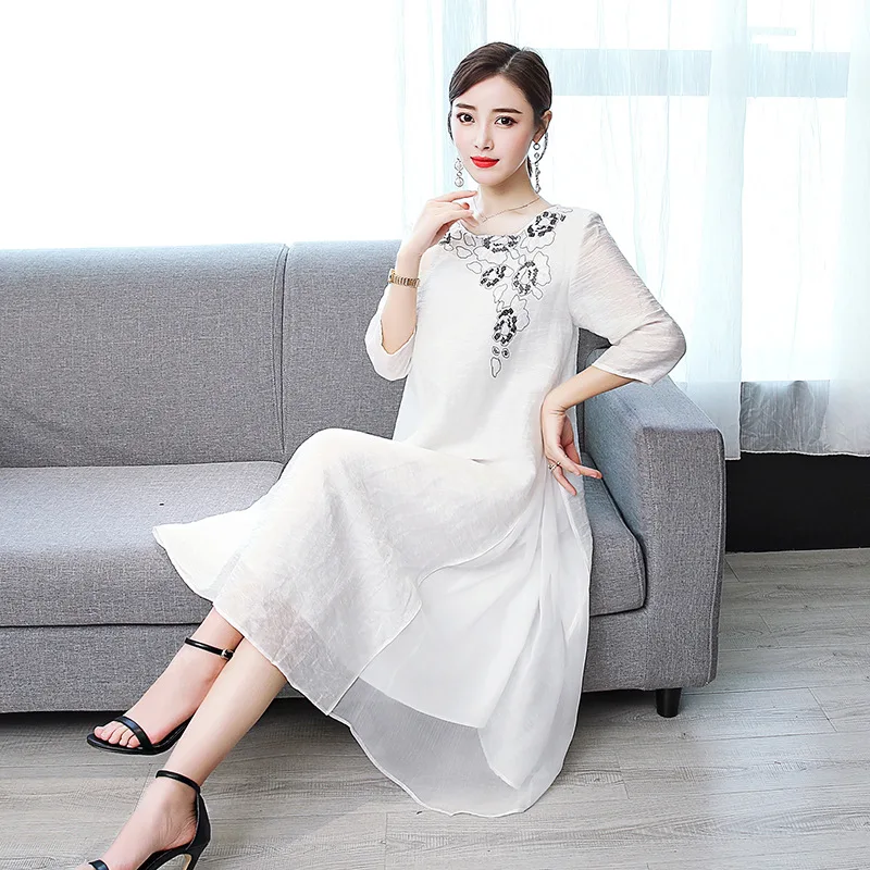 

2019 Summer New Style Retro Women's Loose-Fit Elegant Slimming A- line Skirt Dress Summer Long Skirts Chinese-style Summer