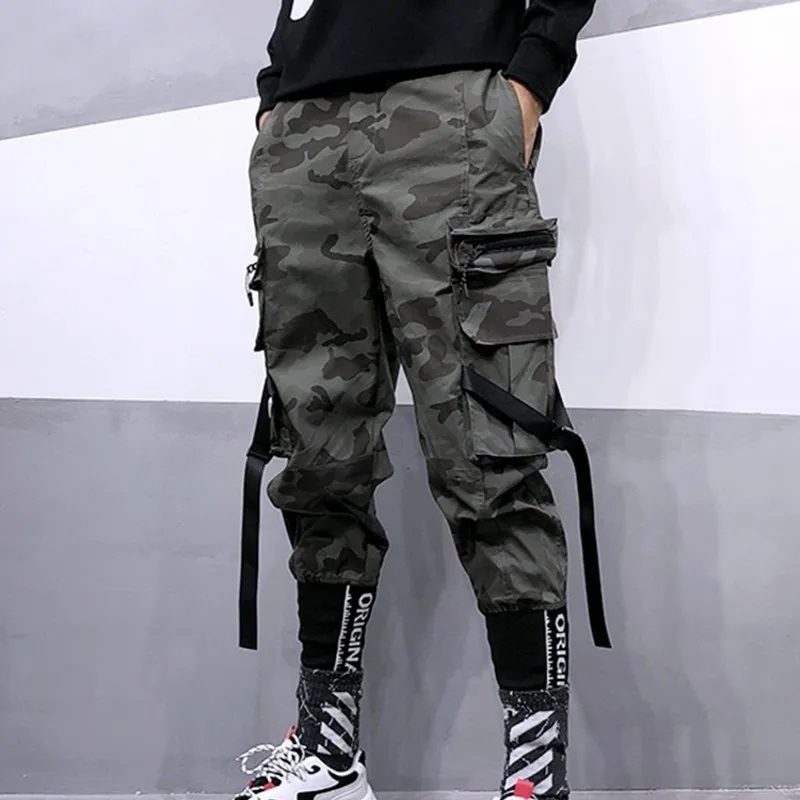 

New Trend Street Wear Military Camo Mens Loose Camouflage Harem Pants Men Letter Multi-Pocket Hip Hop Trousers S-XXL