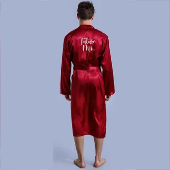 

Groom Robe Emulation Silk Soft Home Bathrobe Nightgown For Men Kimono Customized Name and Date Personalized for Wedding Party