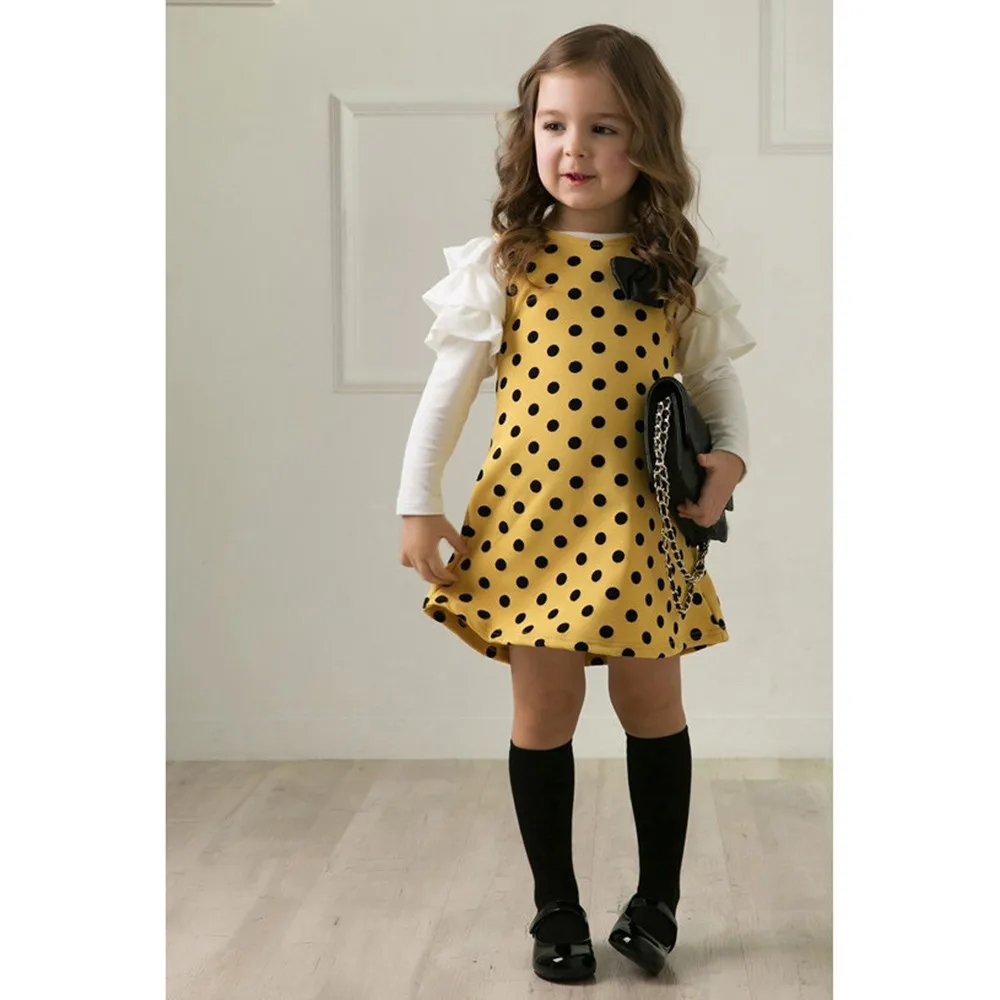 Fashion hot autumn and winter dress girl wave point princess dress baby girl polka dot bow princess dress платье для девочки 40