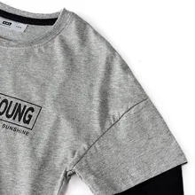 Г., Базовая рубашка в Корейском стиле для мальчиков на весну и осень трикотажная рубашка из чистого хлопка с длинными рукавами и надписью, комплект из двух предметов