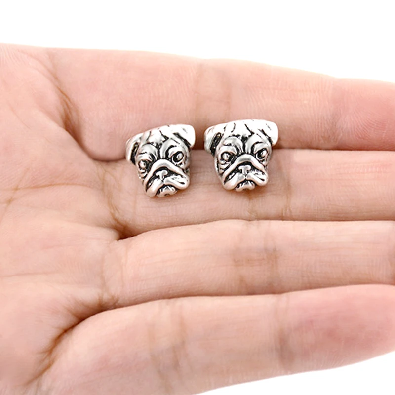 Новые винтажные серебряные Цветные Хиппи милые мопса серьги гвоздики Бохо