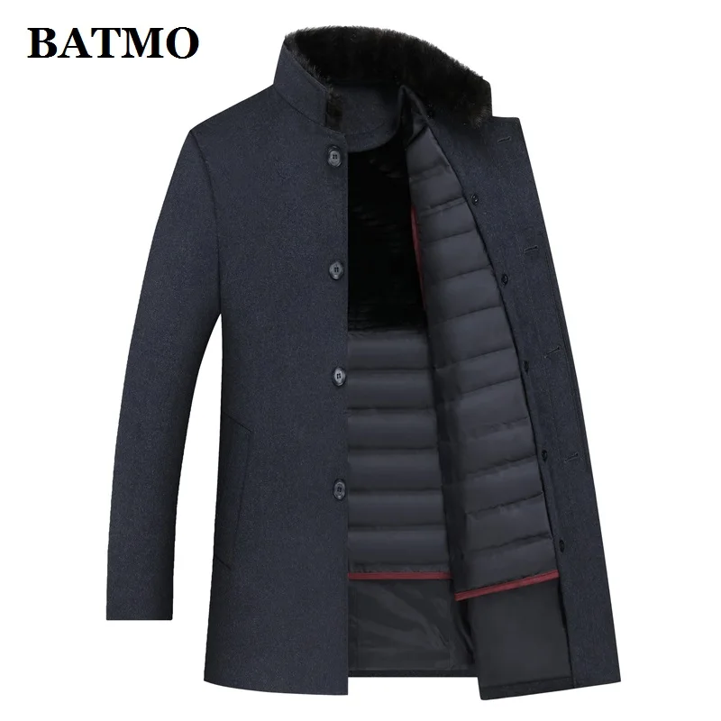 Темно-серый BATMO шерстяное мужское пальто, мужские куртки из 90% утиного пуха, толстое шерстяное пальто для мужчин, большие размеры, M-XXXL 8866 - Цвет: Темно-серый