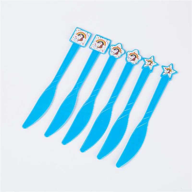 Knife 6 pcs Вечерние украшения в виде единорога на день рождения, детские товары для вечеринок, бумажное украшение для свадьбы, соломинки, чашки для вечеринки, баннер, детский душ - Цвет: Knife 6 pcs