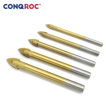 

5pcs 5/6/8/10/12mm Titanium Carbide Glass Drill Bits Set Cross Spear Point Head Drill Bit for Drywall Ceramic Tile