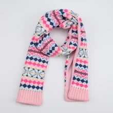 Детский шарф для девочки, зимняя розовая флисовая подкладка, Осенние вязаные теплые аксессуары, толстые акриловые длинные лыжные наружные шарфы