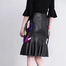 Женские юбки из овчины, натуральная кожа,, модные, элегантные, с запахом, Русалка, Saia Feminina, милые, с высокой талией, длиной до колена, Jupe Femme