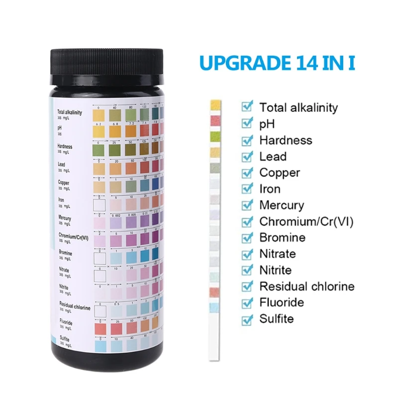 50/100Pcs Drinking Water Test Strips Upgrade 14-in-1/16-in-1 Water Quality Test for Well Tap Easy Quick Detect Hardness PH