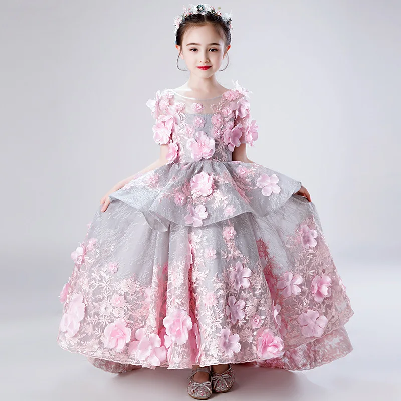 

Luxurious Tailing 2019 Girl Dress Princess Pink Dress Super Thick