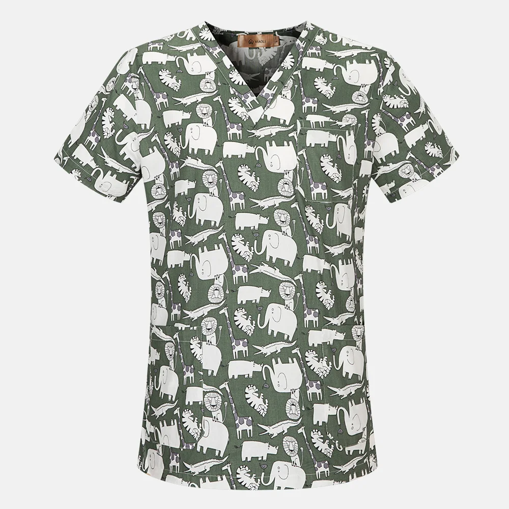 Медицинская одежда S-XXL размера, униформа медсестры с мультяшными животными, топы, стоматологическая клиника, Медицинские костюмы, футболка, клиническая форма - Цвет: Красный