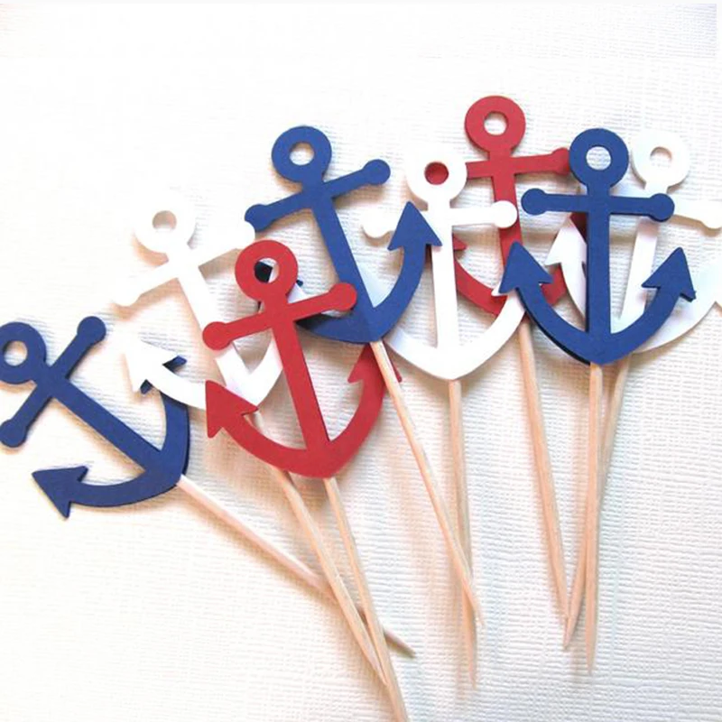 Anchor Cupcake Toppers Nautical Party Boy Birthday Decoration Baby Shower Supplies Set of 24 | Дом и сад