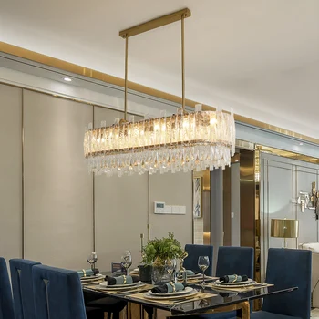 

New luxury rectangular chandelier kitchen island frosted glass light fixtures metal lustres led chandelier lighting