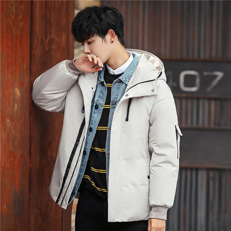 

Down Jacket Men's Winter Korean-style New Style Solid Color down Coat for Men Popular Brand White Duck down Hooded down Feather