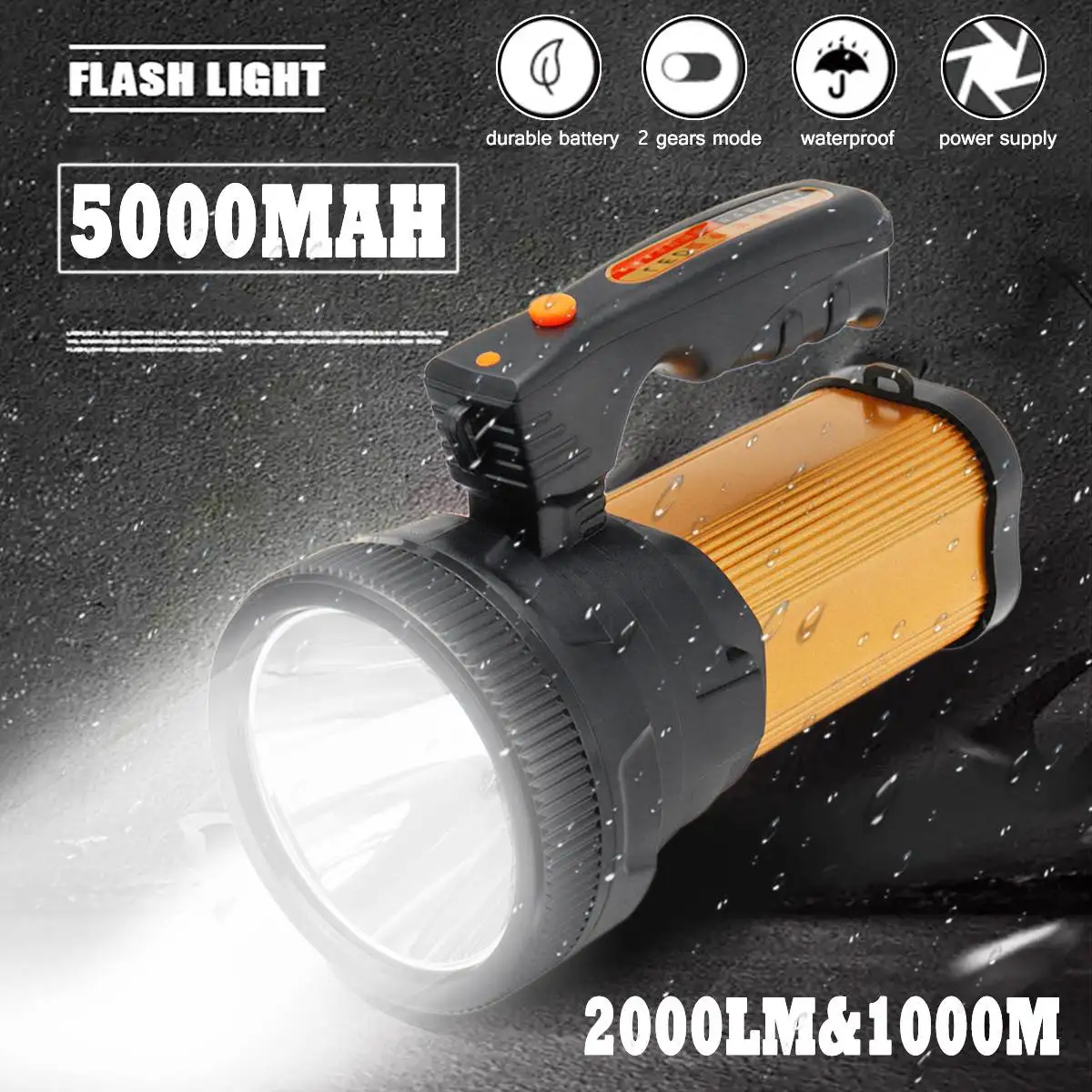 

5000MAh 2000lm 80W LED Work Light Rechargeable Lamp led Handheld Portable Flashlight Searchlight Lantern for Outdoor Camping