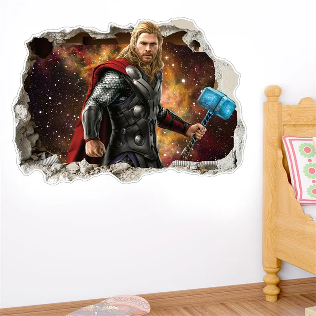3D Marvel Thor DIY Wall Stickers For Kids Rooms Thor s Hammer Toilet Decor The Avengers Wall Decals Art PVC Mural Posters