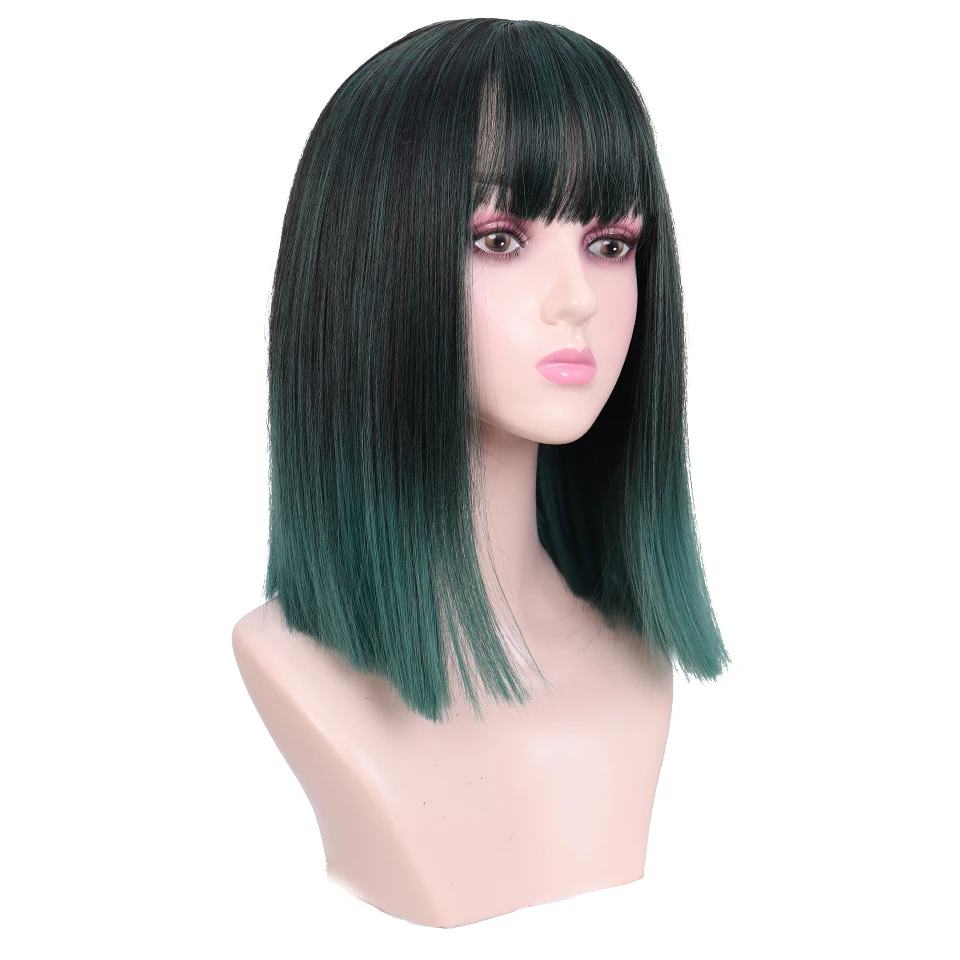 MUMUPI синтетический парик с челкой черный Омбре зеленый цвет Мода Косплей вечерние парики для женщин