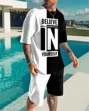 New Men's Sports T-Shirt Suit + Street Fashion Harajuku 2-Piece Set 3D Printed O-Neck Short-Sleeved Oversized Clothing