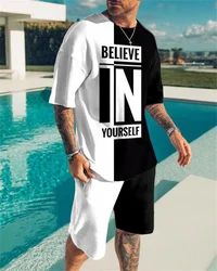 Novo esporte masculino camiseta terno + moda de rua harajuku 2 peças conjunto 3d impresso o pescoço de manga curta roupas de grandes dimensões