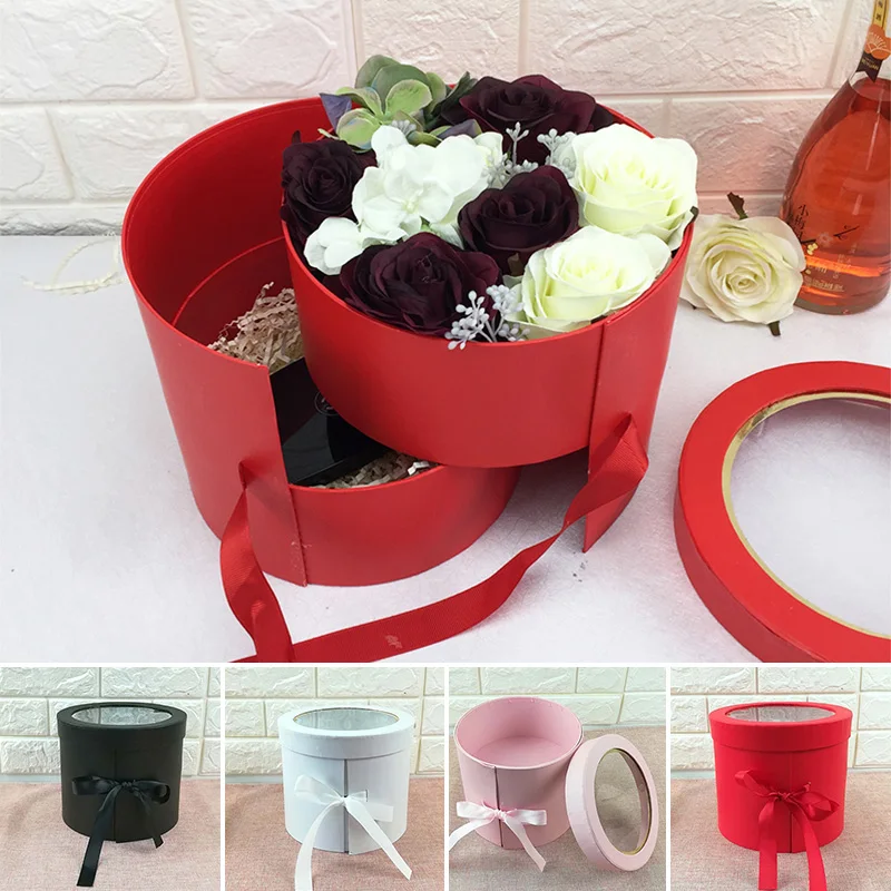 1 Pcs Double Layer Rotating Gift Boxes New Round Velvet Soap Flower Transparent Window Valentine's Day Cardboard Box | Дом и сад