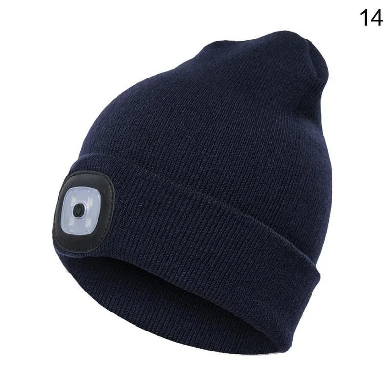 navyblue Светодиодный головной убор унисекс с батареей для женщин и мужчин, облегающая шапка для кемпинга, бега, катания на лыжах, вязаная шерстяная шапка - Цвет: navyblue
