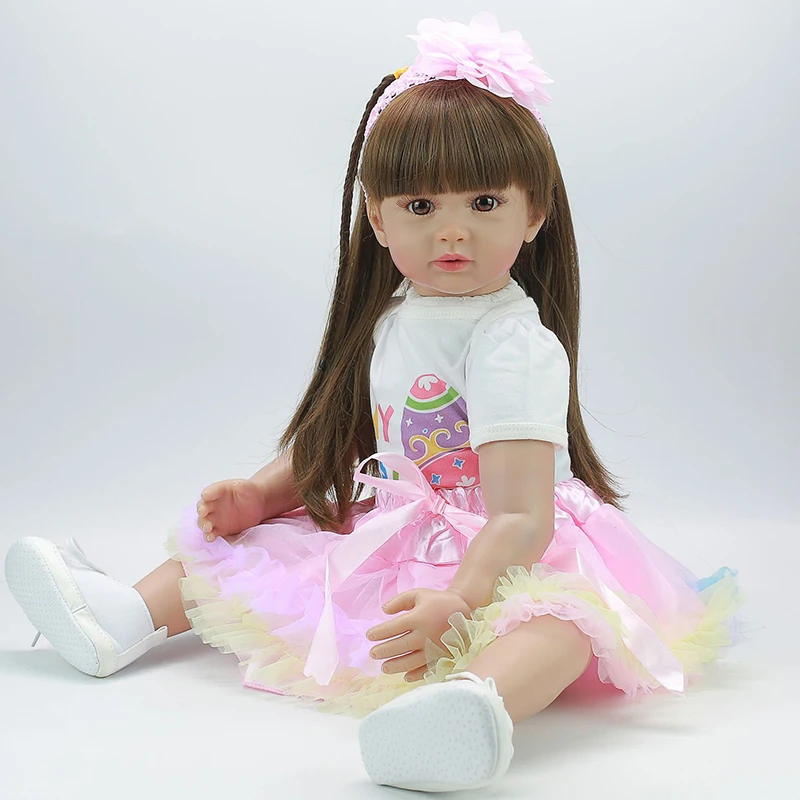 60 см Reborn Baby Doll игрушка мягкая силиконовая Розовая Принцесса платье ткань тело длинные волосы Реалистичная новорожденная Кукла Малыш Дети Подарки