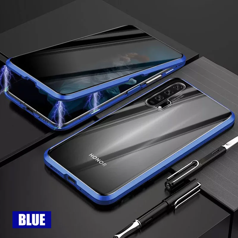 Blue Магнитный чехол для huawei P30 P20 Pro, двусторонний, закаленное стекло, металлический бампер, анти-писк, чехол для huawei P20 P30, чехол - Цвет: Blue