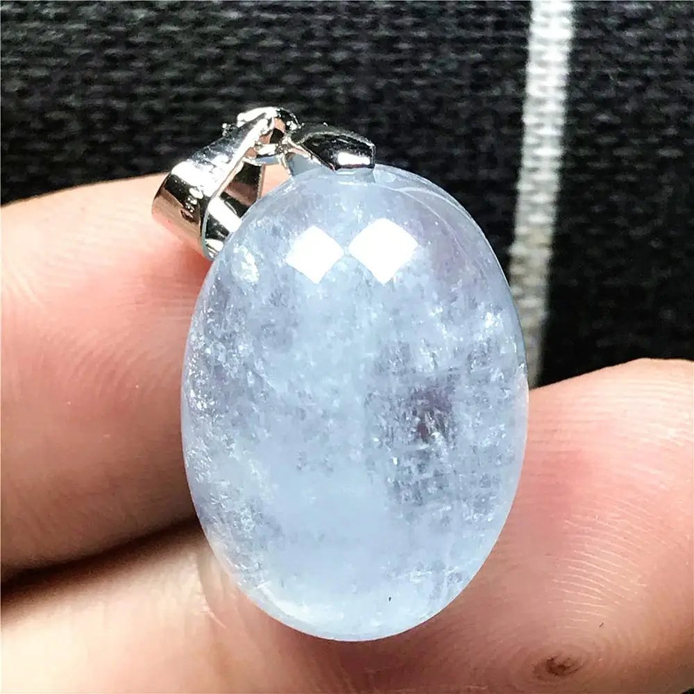 

Genuine Natural Blue Aquamarine Beads Pendant For Woman Man Crystal 19x14x10mm Oval Beads Silver Necklace Pendant Jewelry AAAAA