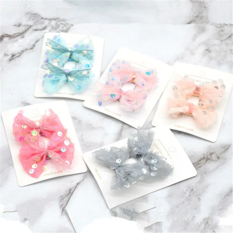 mixed colors 10 пара/лот детские заколки для волос с бантом и блестками, газовые заколки для волос для девочек, заколка для волос со звездами, Детские милые головные уборы, аксессуары для волос - Цвет: mixed colors