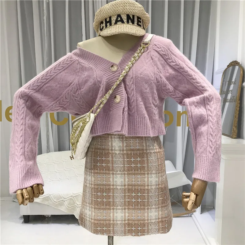 Женский кардиган с v-образным вырезом однобортный Argyle короткий женский s свитер корейский модный женский свободный вязаный свитер женский кардиган