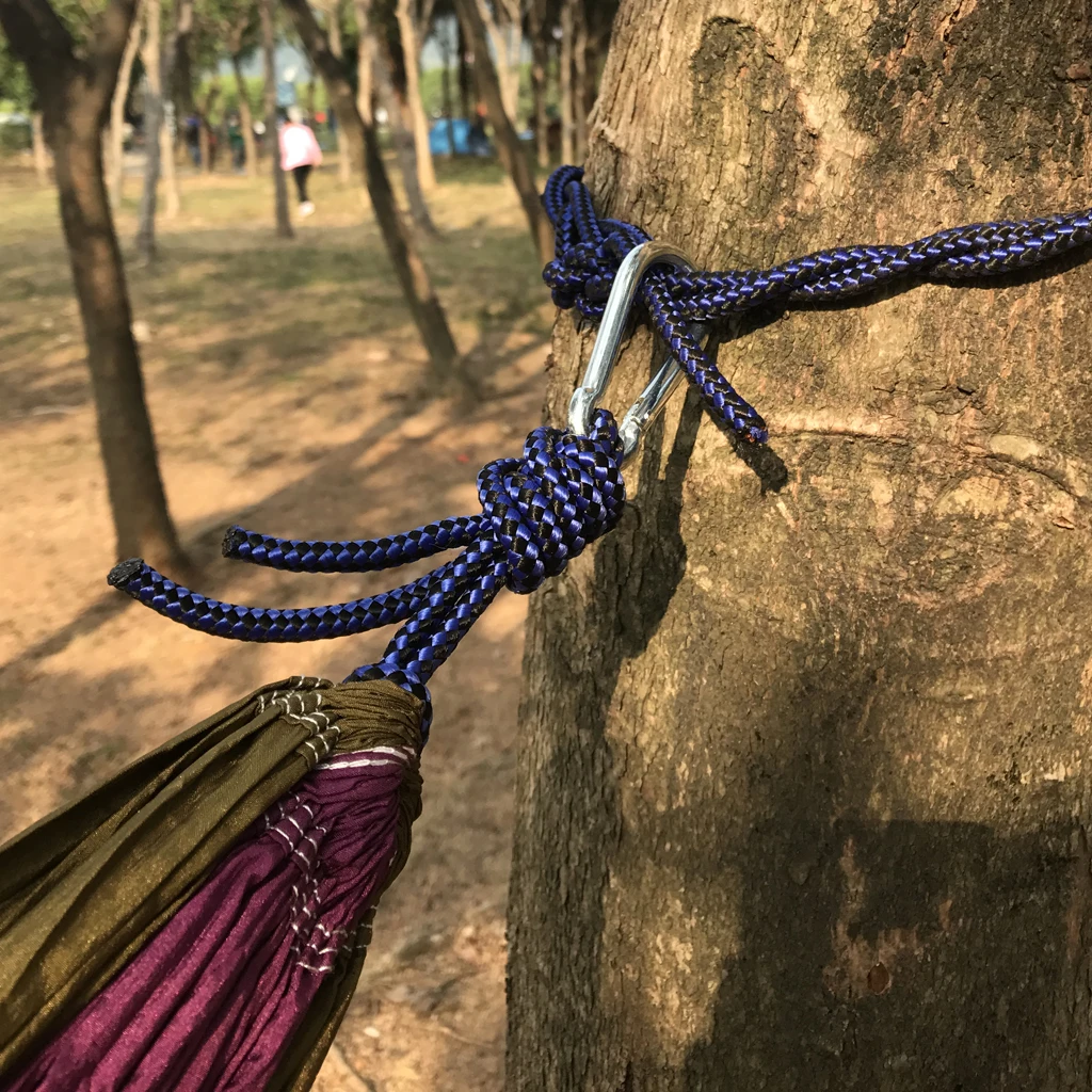 Double Person Portable Parachute Nylon Travel Camping Hammock with Climbing Rope & Carabiner 8.86 x 4.6 ft