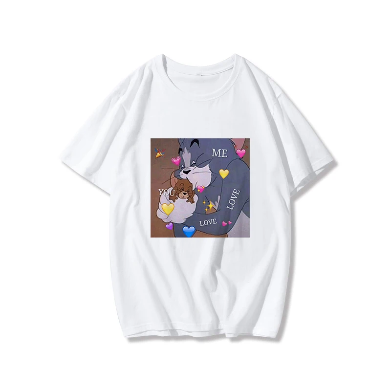 1 Летняя новая футболка ulzzang Harajuku fun kawaii TOM cat и мышонок Джерри с принтом ins модная повседневная женская футболка с круглым вырезом - Цвет: 1