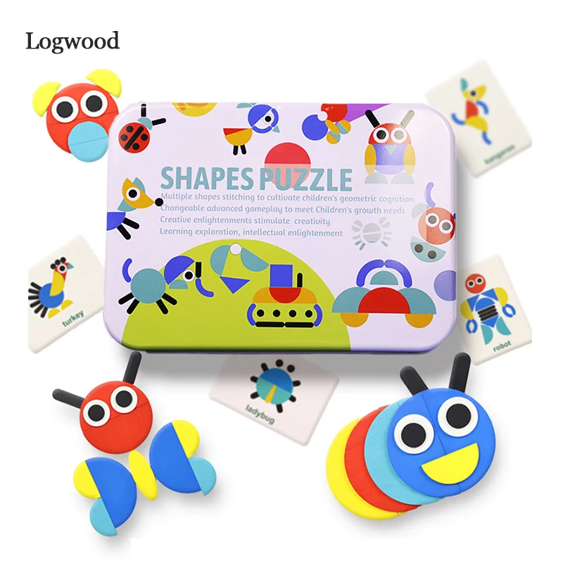 

Wooden Pattern Animals Jigsaw Puzzle Sorting and Stacking Games Montessori Educational Toys for Toddlers