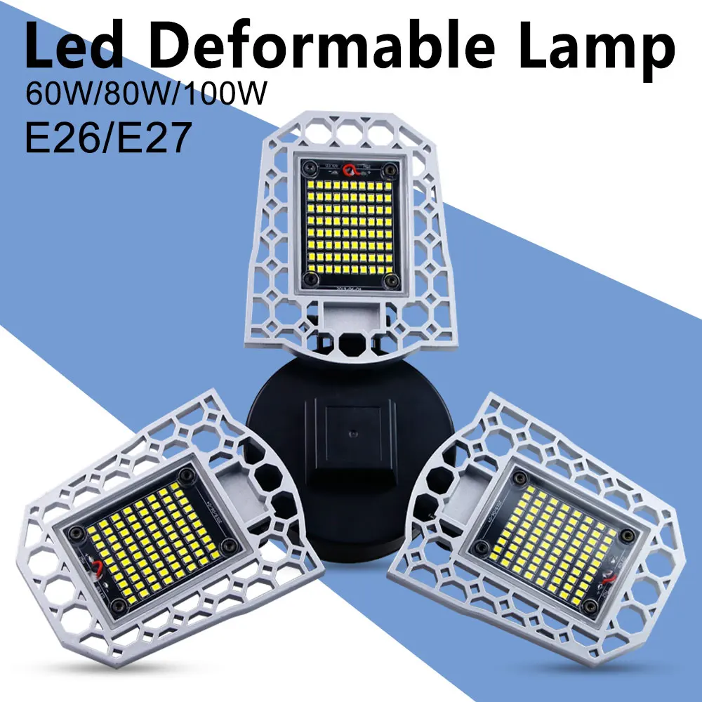 

WENNI E27 LED 60W Deformable Garage Light 80W UFO LED Lamp 100W LED Bulb E26 Light Sensor 220V Factory Basement Lighting 110V