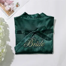 Зеленое шелковое платье подружки невесты халат атласный пикантные Для женщин короткий атласный свадебное кимоно халаты пижамы Ночная рубашка платье женская ночная рубашка в комплекте с купальным халатом