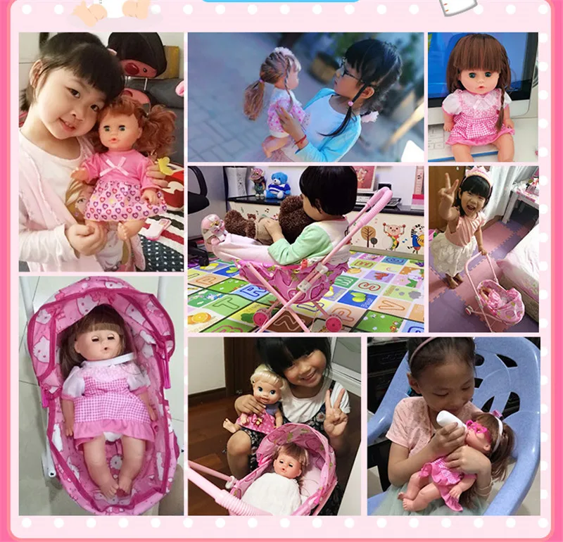 Bonito da Menina do Bebê com Carrinho de Carrinho de Criança Falando Bonecas Reborn Bebe Boneca Piscando Beber Bebês Recém-nascidos Lol Vivo Brinquedos 12 Da Menina do bebê com Carrinho de