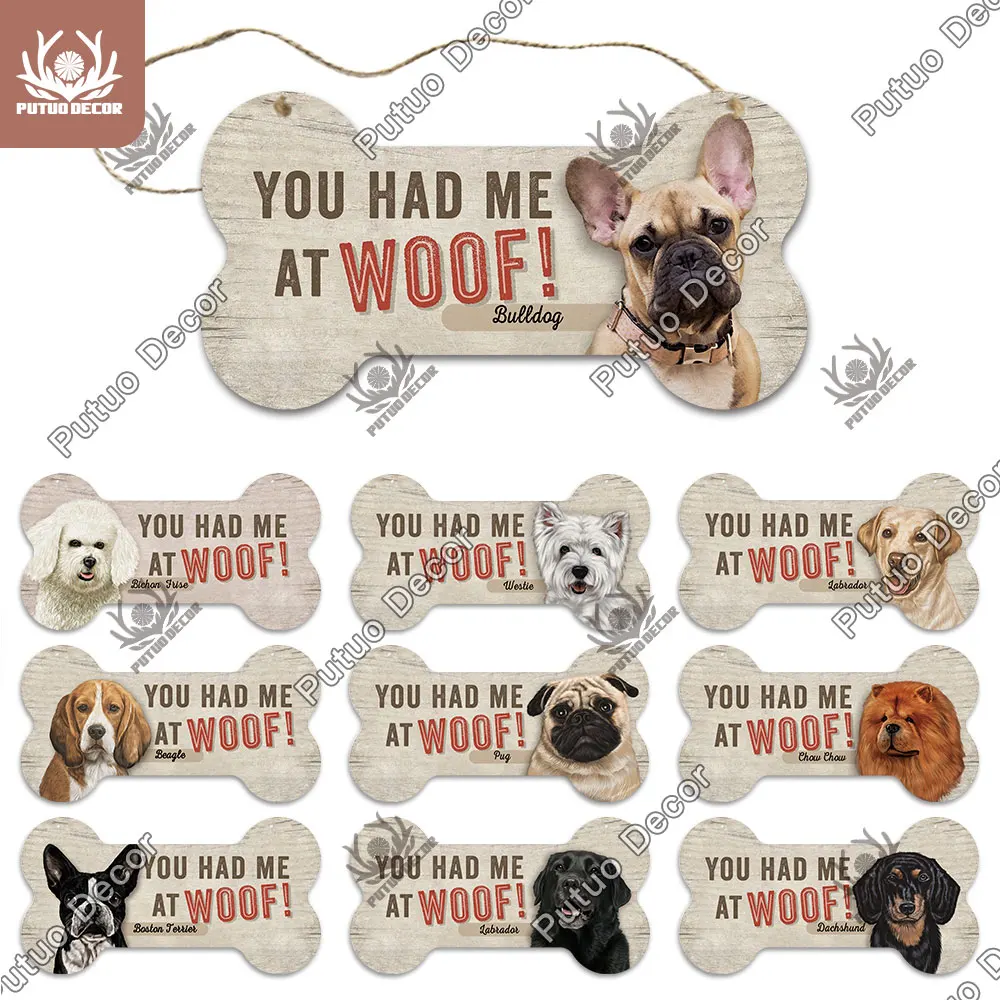 

Putuo Decor Dog Bone Wood Signs Lovely Gifts Friendship Wooden Pendants for Plaque Wood Dog House Decoration Wall Decor Dog Tag
