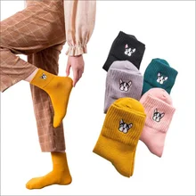 Новые плотные женские Носки с рисунком милые хлопковые носки с собачкой для женщин, осенне-зимние носки для школьниц повседневные однотонные носки под платье